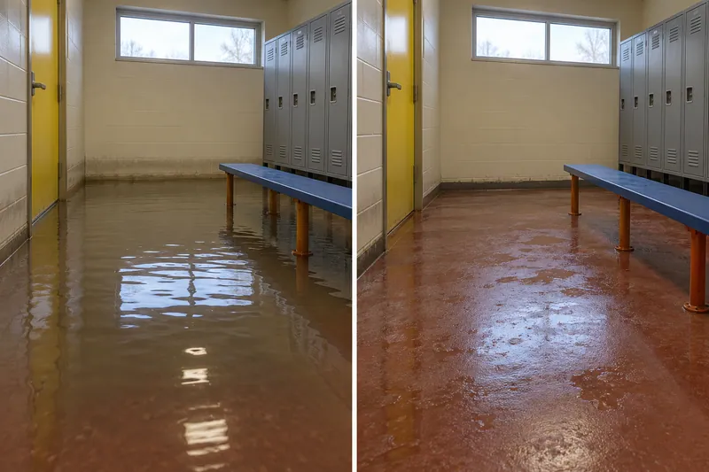 Water Extraction Near Niemietz Park — standing water before pickup and damp surface after