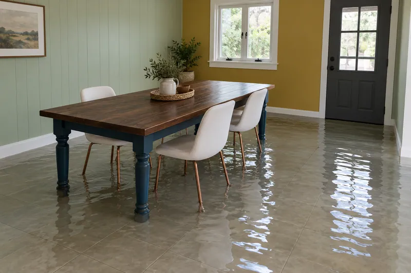 Water Extraction Near Niemietz Park — pooled water with submerged furniture feet