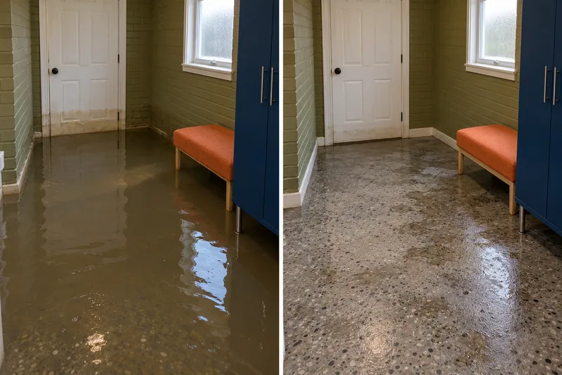 Water Extraction Near Schlather Park — standing water before pickup and damp surface after