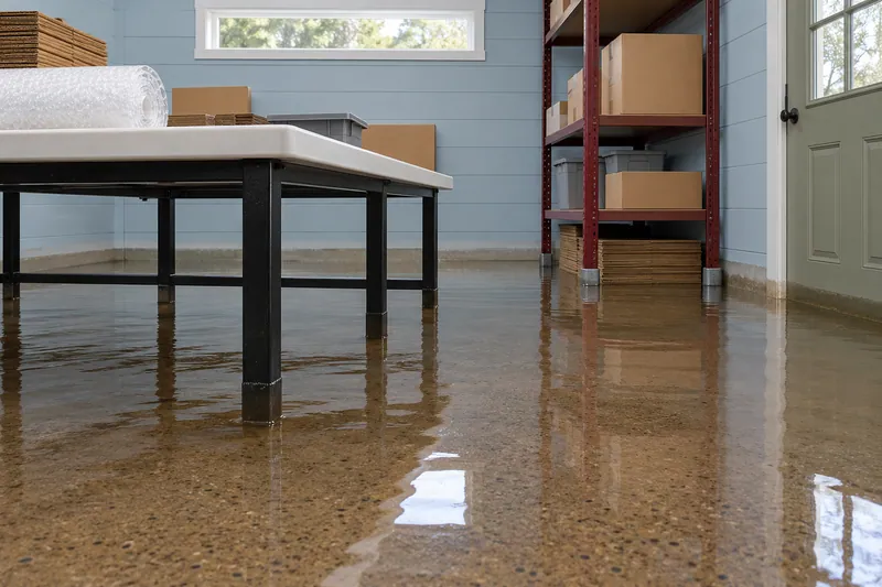 Water Extraction Near Veterans Memorial Park — pooled water with submerged furniture feet