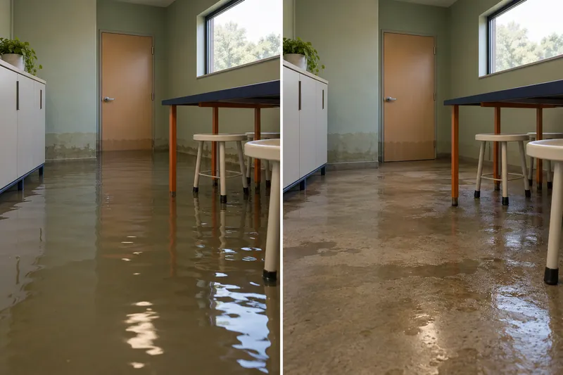 Water Extraction Near Al Rich Park — standing water before pickup and damp surface after