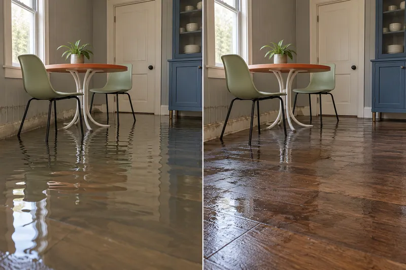 Water Extraction in Cibolo — standing water before pickup and damp surface after